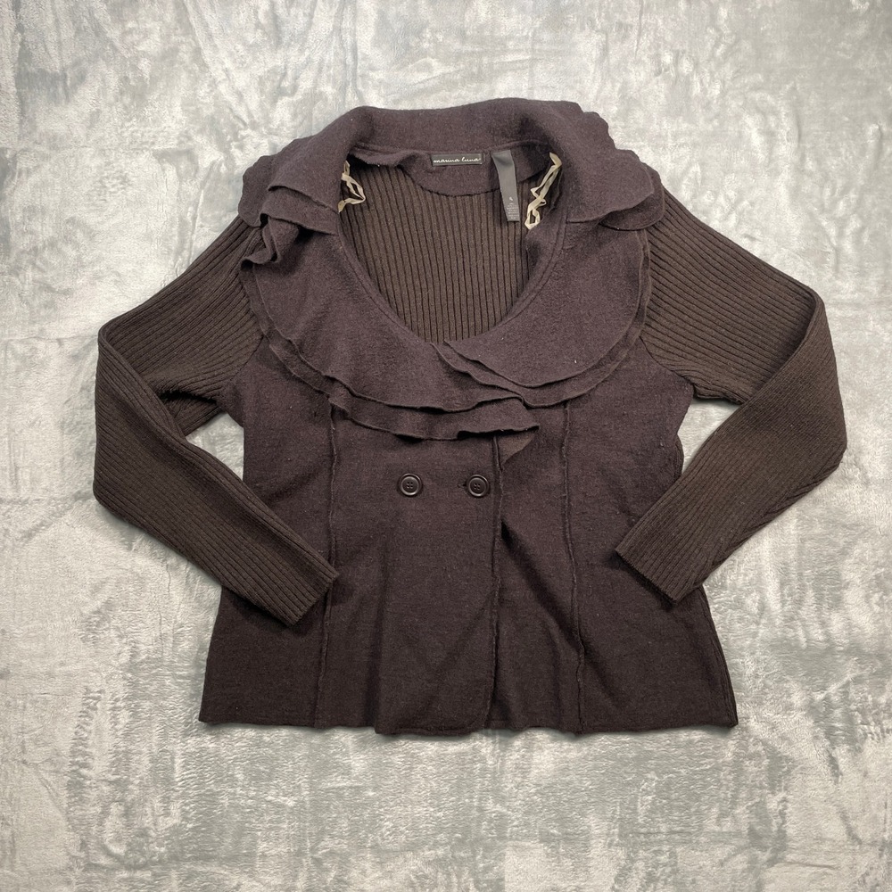 Marina Luna Women's Wool Blend Ruffle Collar Double Breasted Sweater Jacket XL